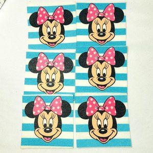 Lot of 6 Disney’s Minnie Mouse Striped Felt Patch Craft 2.75 Inch White Squares